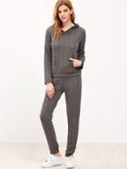 Romwe Dark Grey Hooded Cable Pattern Sweatshirt With Pants