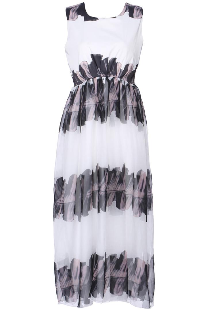 Romwe Romwe Painting Print White Sleeveless Dress