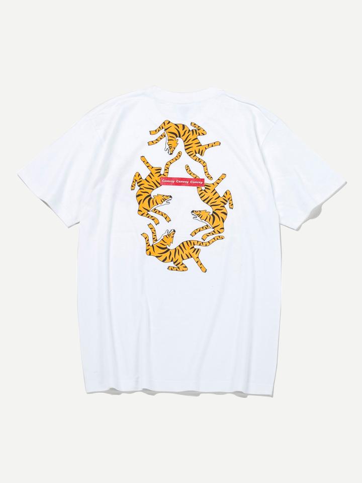 Romwe Men Tiger Print Tee