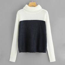 Romwe Cut And Sew Panel High Neck Sweater