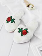 Romwe Rose Embroidery Faux Fur Slippers