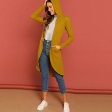 Romwe Open Front Solid Hoodie Coat