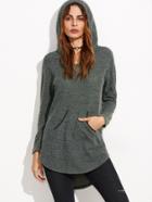 Romwe Olive Green Curved Dip Hem Hoodie With Pocket