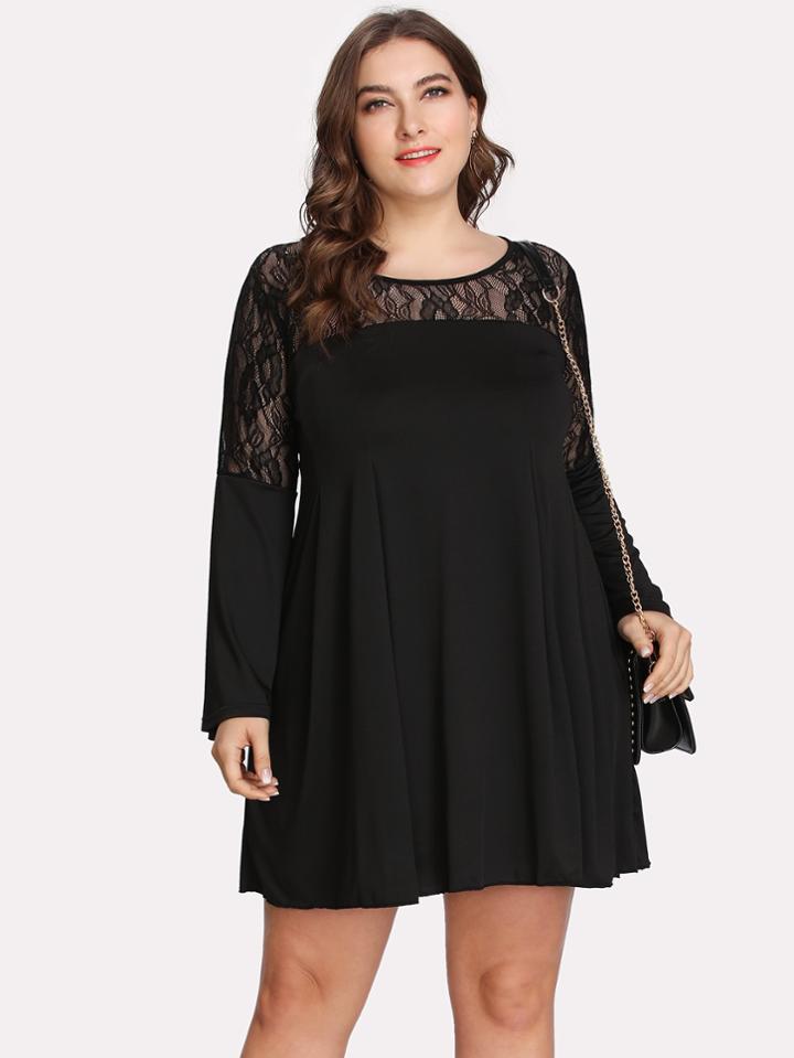 Romwe Floral Lace Insert Dress