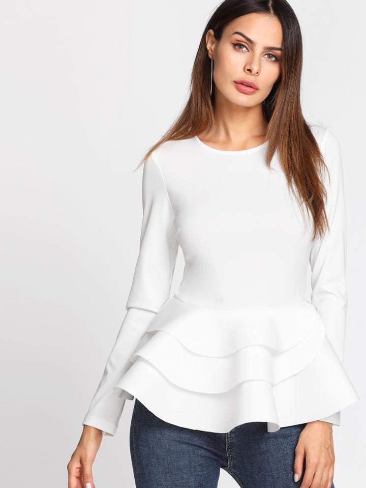Romwe Tiered Ruffle Hem Peplum Top