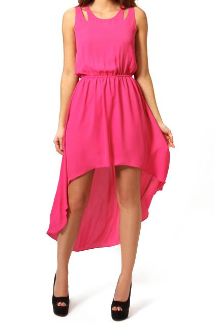 Romwe Romwe Asymmetric Dovetail Sleeveless Magenta Chiffon Dress