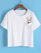 Romwe With Pocket Cat Print T-shirt