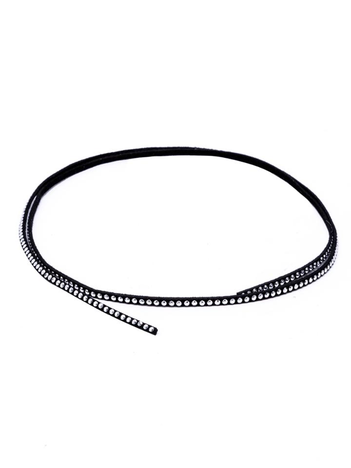 Romwe Black Band Silver Metal Studded Wrap Choker Necklace