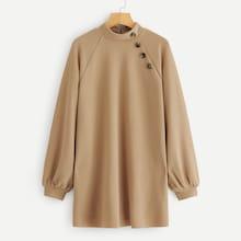 Romwe Button Detail Raglan Sleeve Textured Sweatshirt
