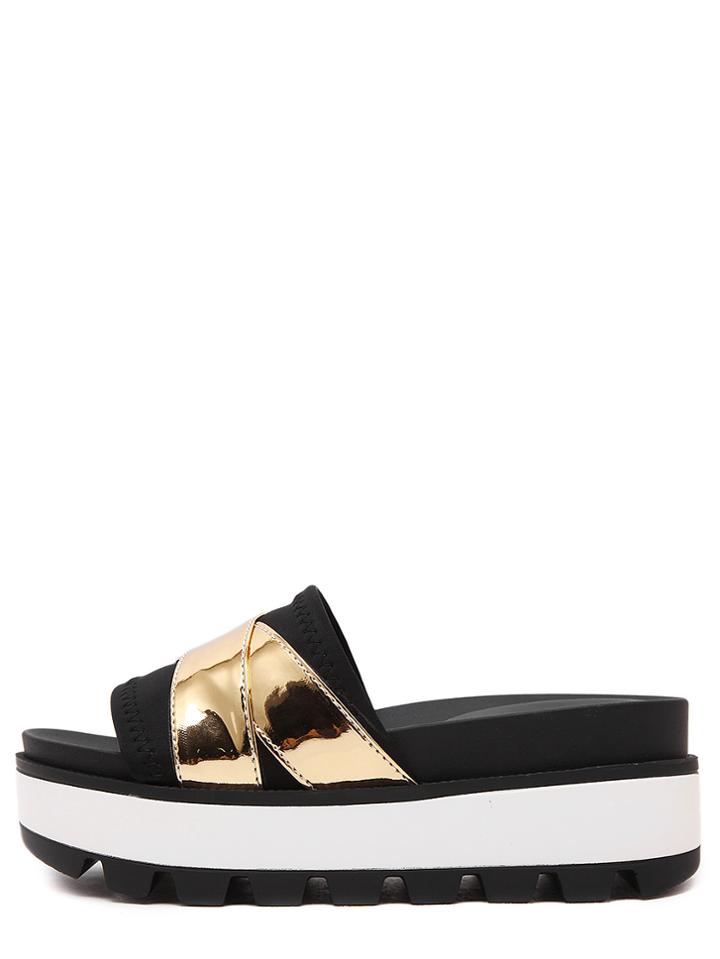 Romwe Gold Open Toe Criss Cross Platform Sandals