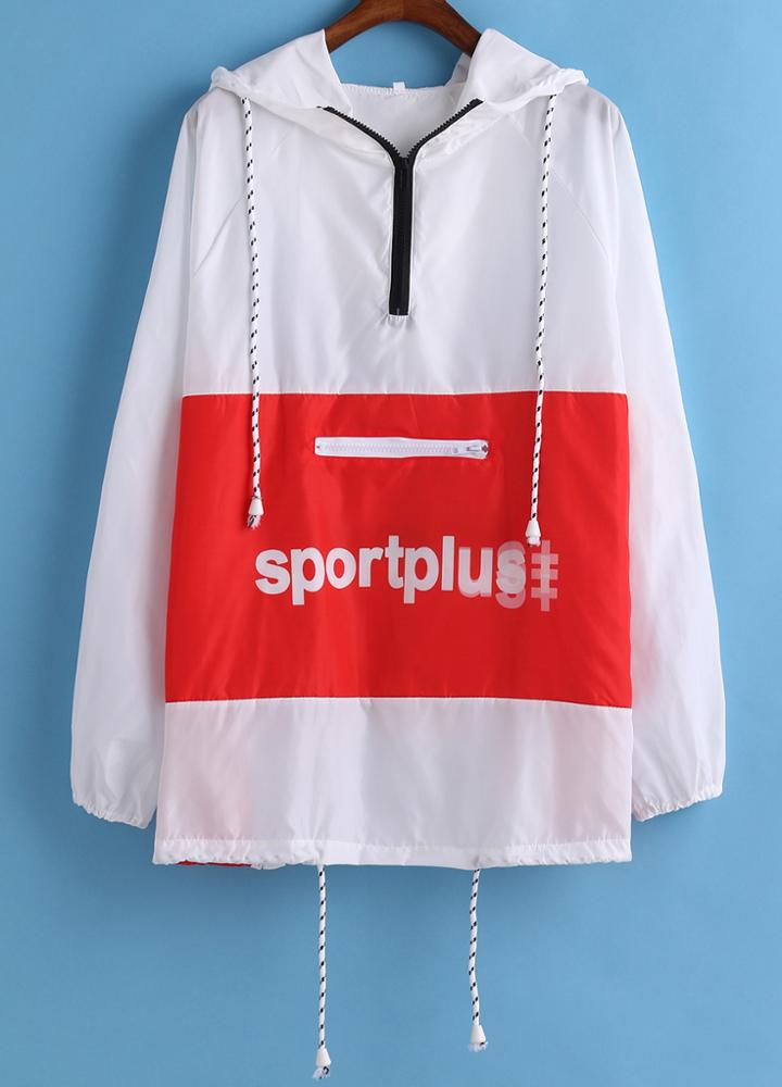 Romwe Hooded Letter Print Coat