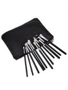 Romwe 12pcs Black Professional Makeup Brush Set With Black Bag