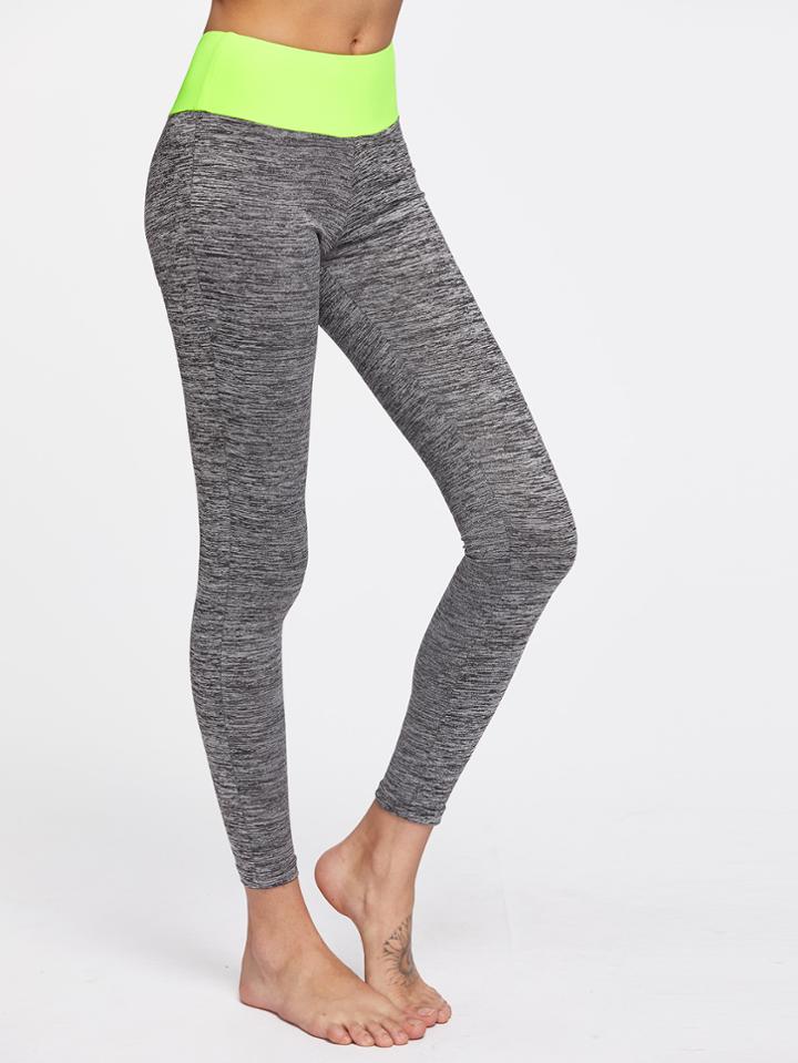 Romwe Contrast Trim Space Dye Gym Leggings