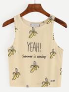 Romwe Pale Yellow Banana Print Tank Top