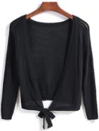 Romwe Hollow With Knotted Black Cardigan