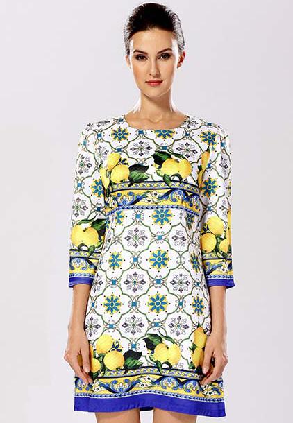 Romwe Lemon Print Vintage Slim Dress
