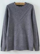 Romwe Grey Scalloped Neck Ribbed Trim Sweater