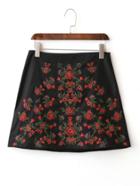 Romwe Flower Embroidery Side Zipper Skirt