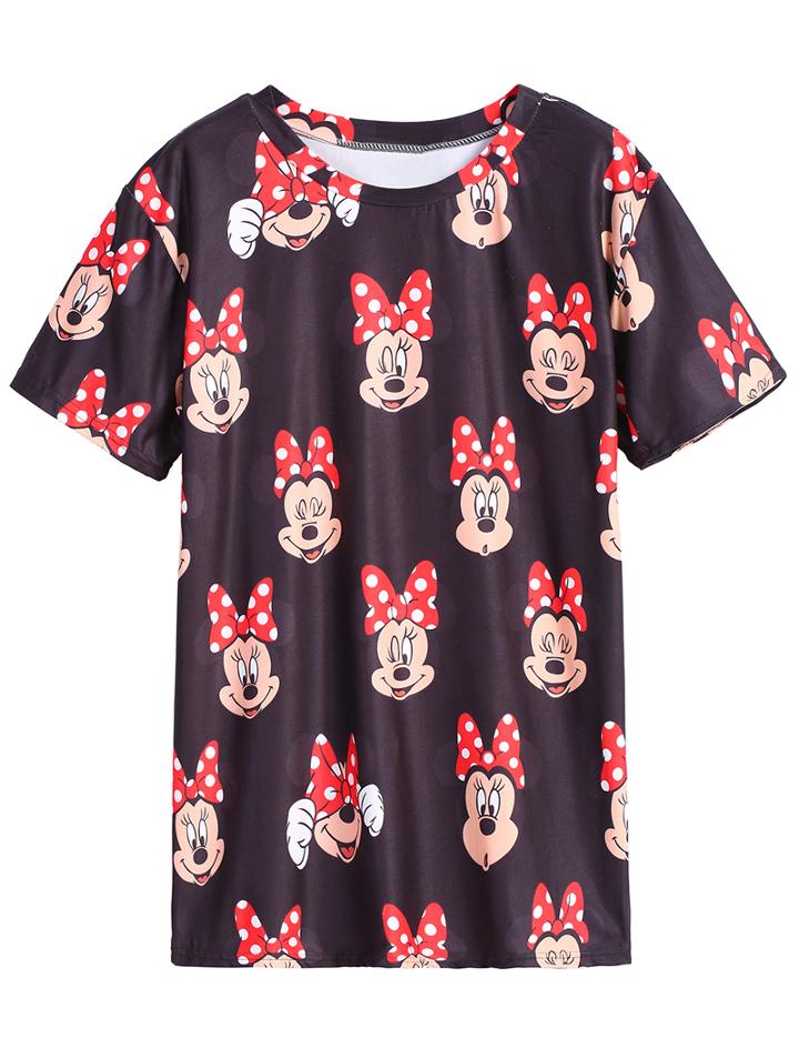 Romwe Cartoon Minnie Print T-shirt