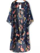 Romwe Elbow Sleeve Florals Chiffon Top