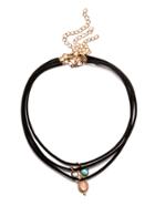 Romwe Black Multilayer Gemstone Pendants Necklace