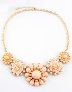 Romwe Pink Gemstone Gold Flower Necklace