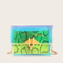 Romwe Snakeskin Pattern Clear Chain Bag