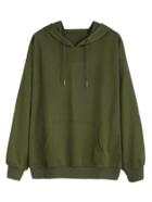 Romwe Army Green Drawstring Pocket Hooded Sweatshirt