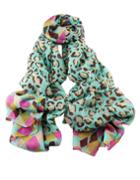 Romwe Lakeblue Voile Flower Printed Soft Scarf