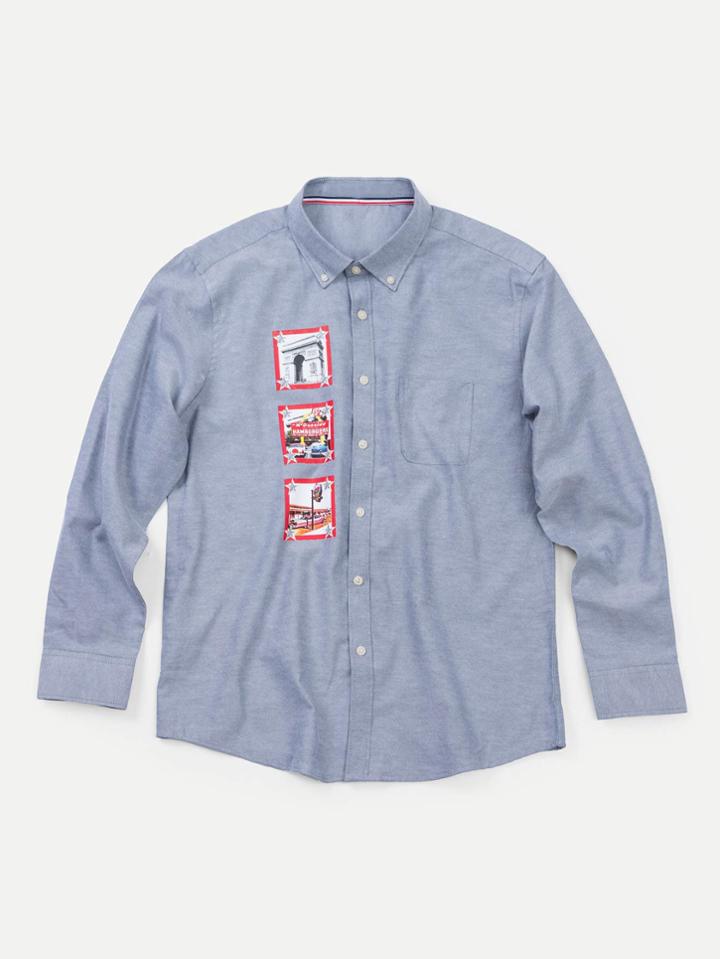 Romwe Men Patched Print Blouse