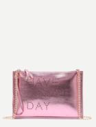 Romwe Rose Gold Hollow Out Words Tassel Clutch Bag With Chain