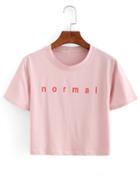 Romwe Letter Print Crop T-shirt - Pink