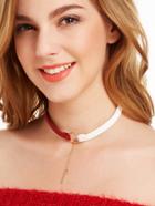 Romwe White And Red Bar Pendant Slim Choker