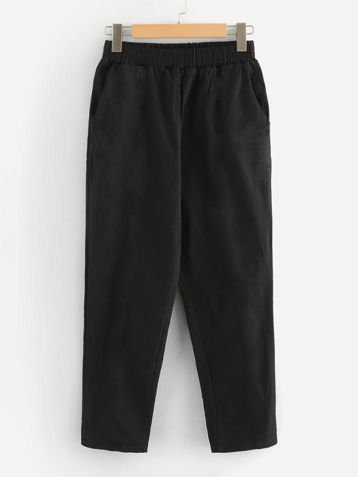 Romwe Elastic Waist Pocket Front Pants
