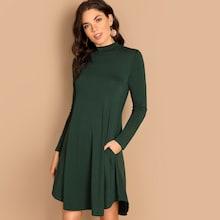 Romwe Mock Neck Pocket Side Swing Dress