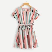 Romwe Striped Belted Dress