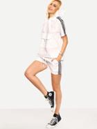Romwe Striped Short Sleeve Hooded Top With Shorts - White