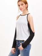 Romwe White Contrast Raglan Sleeve Cold Shoulder T-shirt