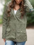 Romwe Hooded Elbow Patch Olive Coat