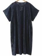 Romwe Navy Short Sleeve Loose Lace Dress
