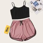 Romwe Cami Top With Contrast Binding Shorts Pj Set