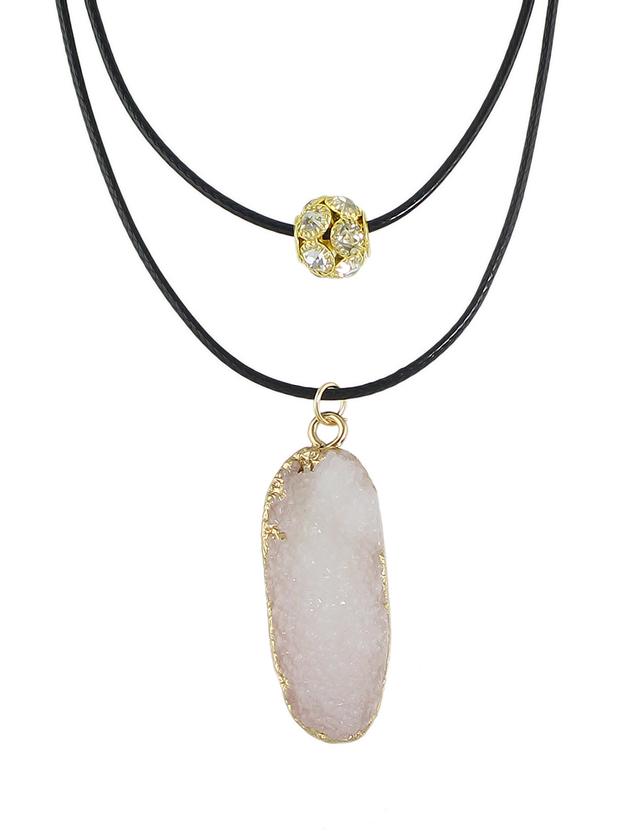 Romwe White Color Double Layers Resin Stone Pendant Necklaces