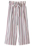 Romwe Multicolor Vertical Stripe Pockets Tie-waist Bow Wide Leg Pants