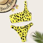 Romwe Leopard Print One Shoulder Bikini Set
