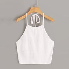 Romwe Tie Back Solid Halter Top