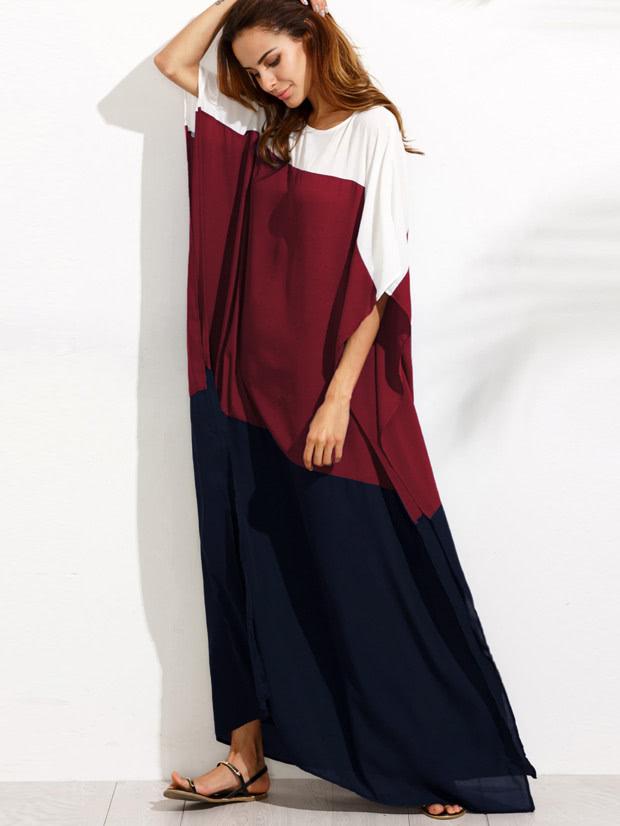 Romwe Cut And Sew Side Slit Poncho Dress