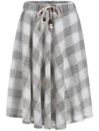 Romwe Drawstring Plaid Pleated Skirt