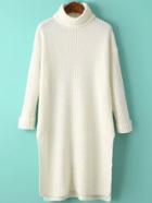 Romwe Turtleneck Split Beige Sweater Dress