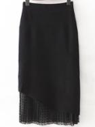 Romwe Black Knit Midi Skirt With Lace Hem