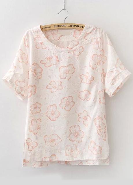 Romwe Dip Hem V Neck Flower Print Orange Top